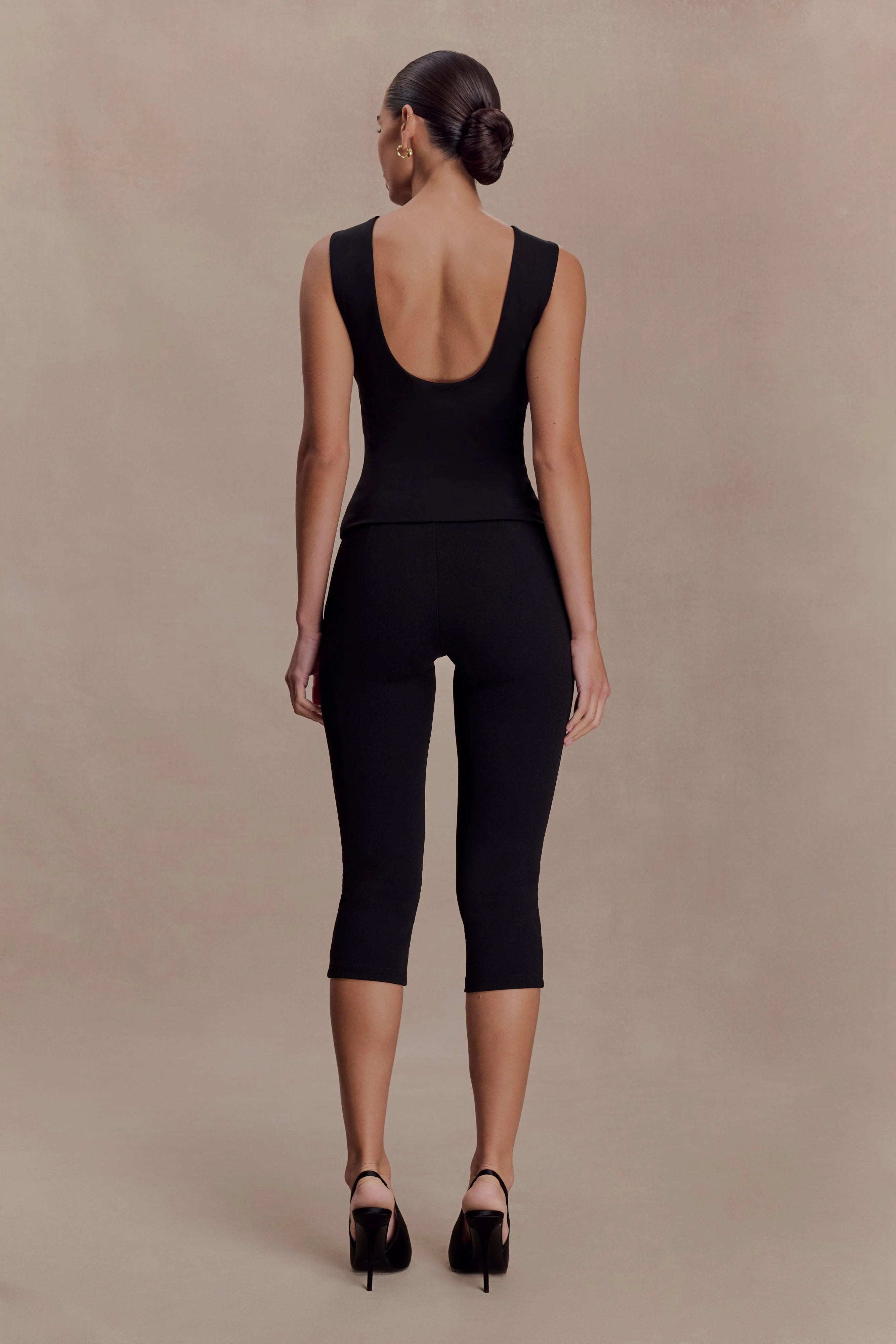 Kyra Open Back Scuba Crepe Top Black