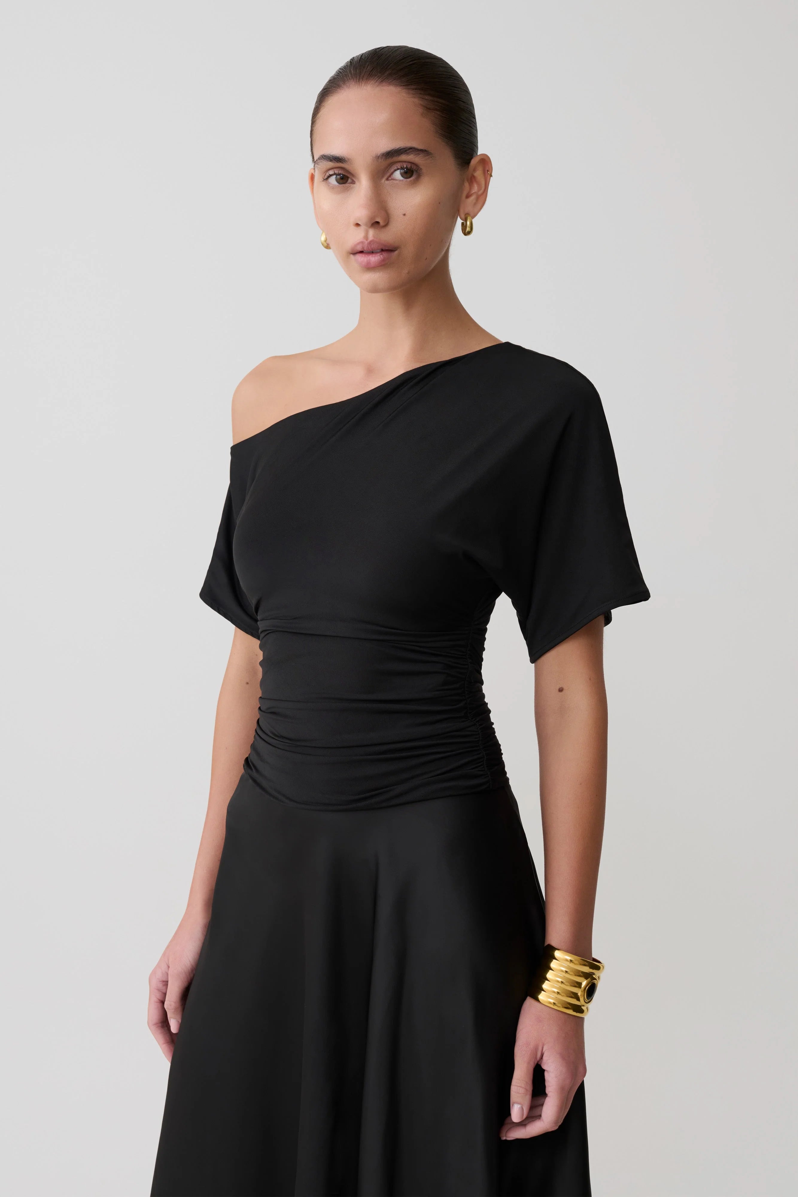 Luu Off Shoulder Slinky Top Black