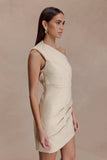 Helena One Shoulder Linen Mini Dress Natural Beige