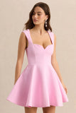 Katya Light Pink Sweetheart Neck Skater Mini Dress