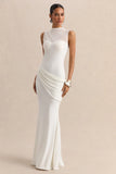 Lyssy White High Neck Maxi Dress With Mesh Detail