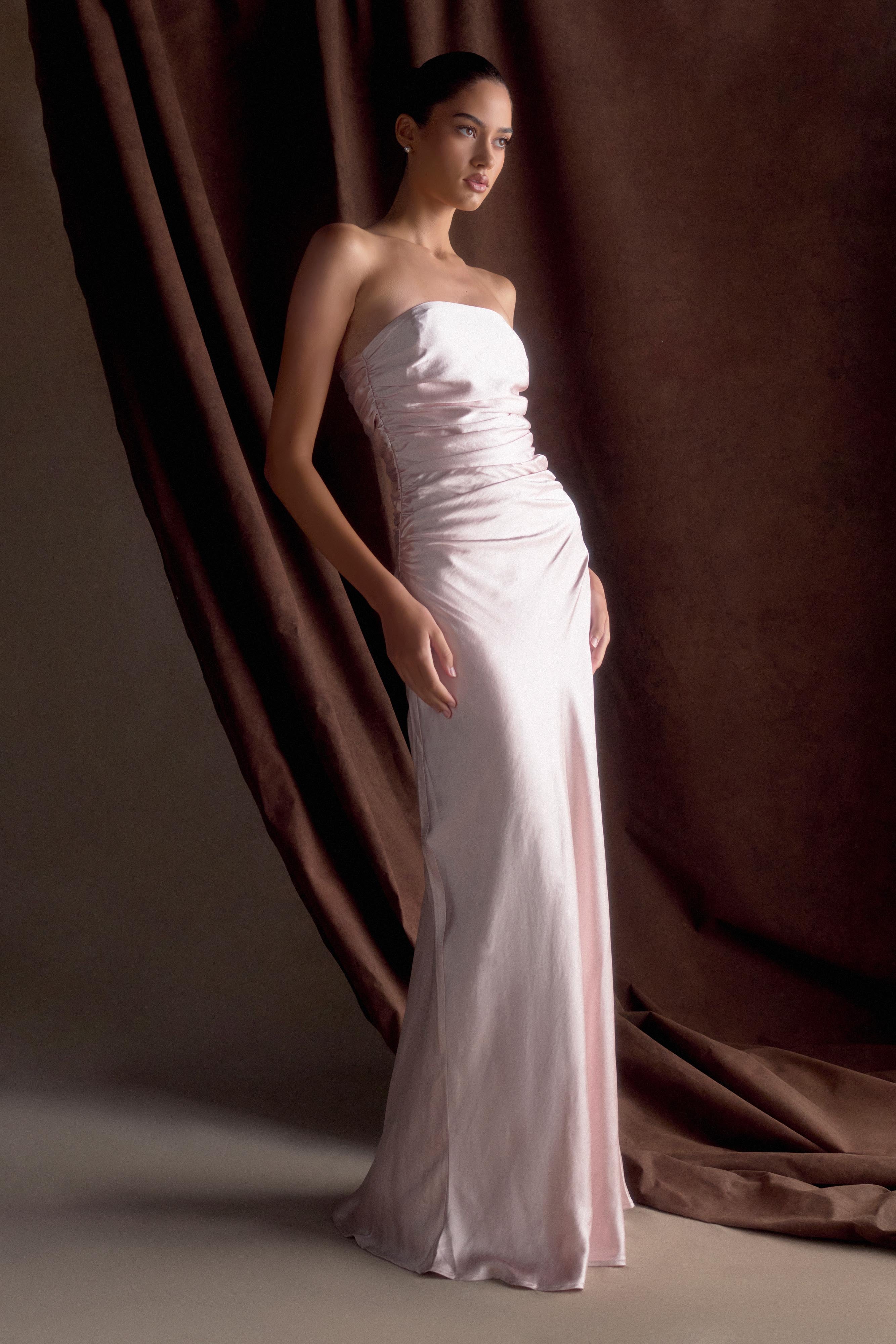 Cedar Strapless Satin Maxi Dress Soft Pink