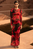 Marcy Red And Black Floral Print High Neck Maxi Dress