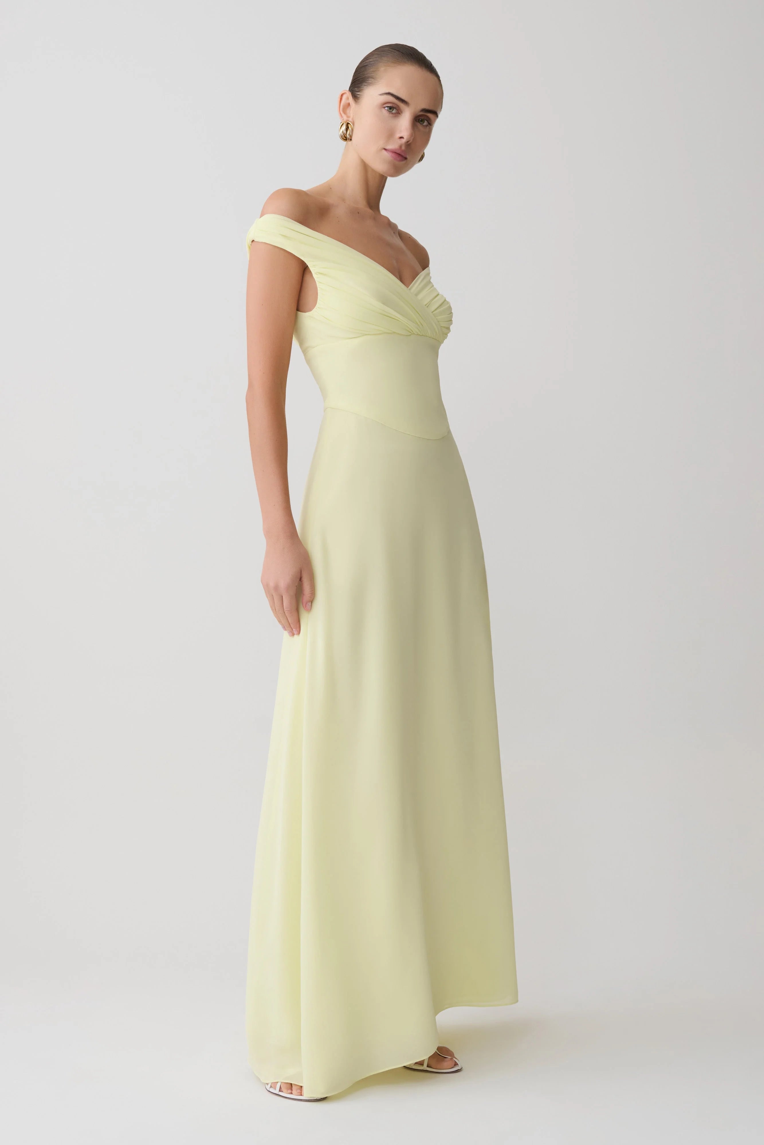Mabel Off Shoulder Chiffon Maxi Dress Lemon