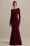 Estelle Burgundy Boat Neck Maxi Dress With Open Back And Lace Detail
