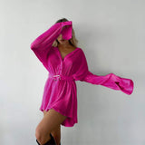 Women Shirt Dresses Long Sleeve Pleated Mini Dress Casual Button Down Tunic Tops with Belt Vintage Streetwear