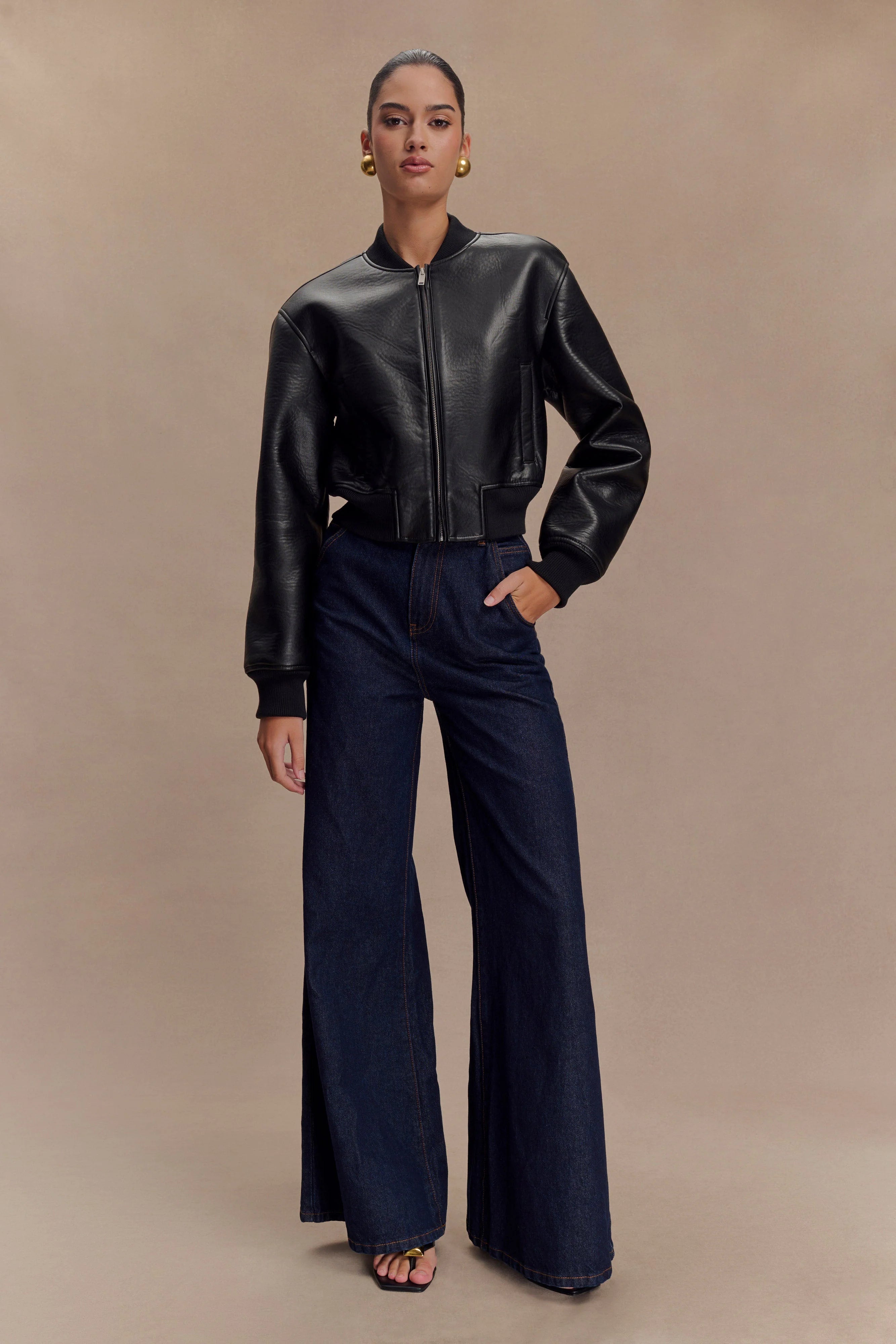 Codi Faux Leather Bomber Jacket Black