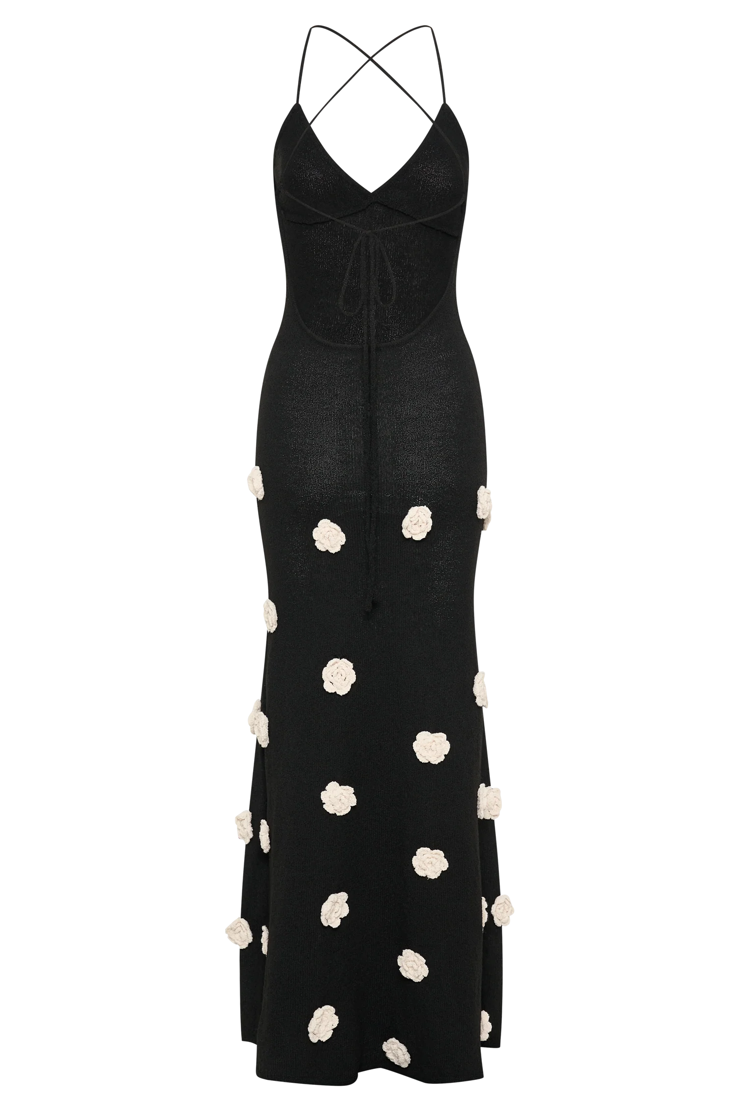 Suki Knit Maxi Dress With Flowers Black White