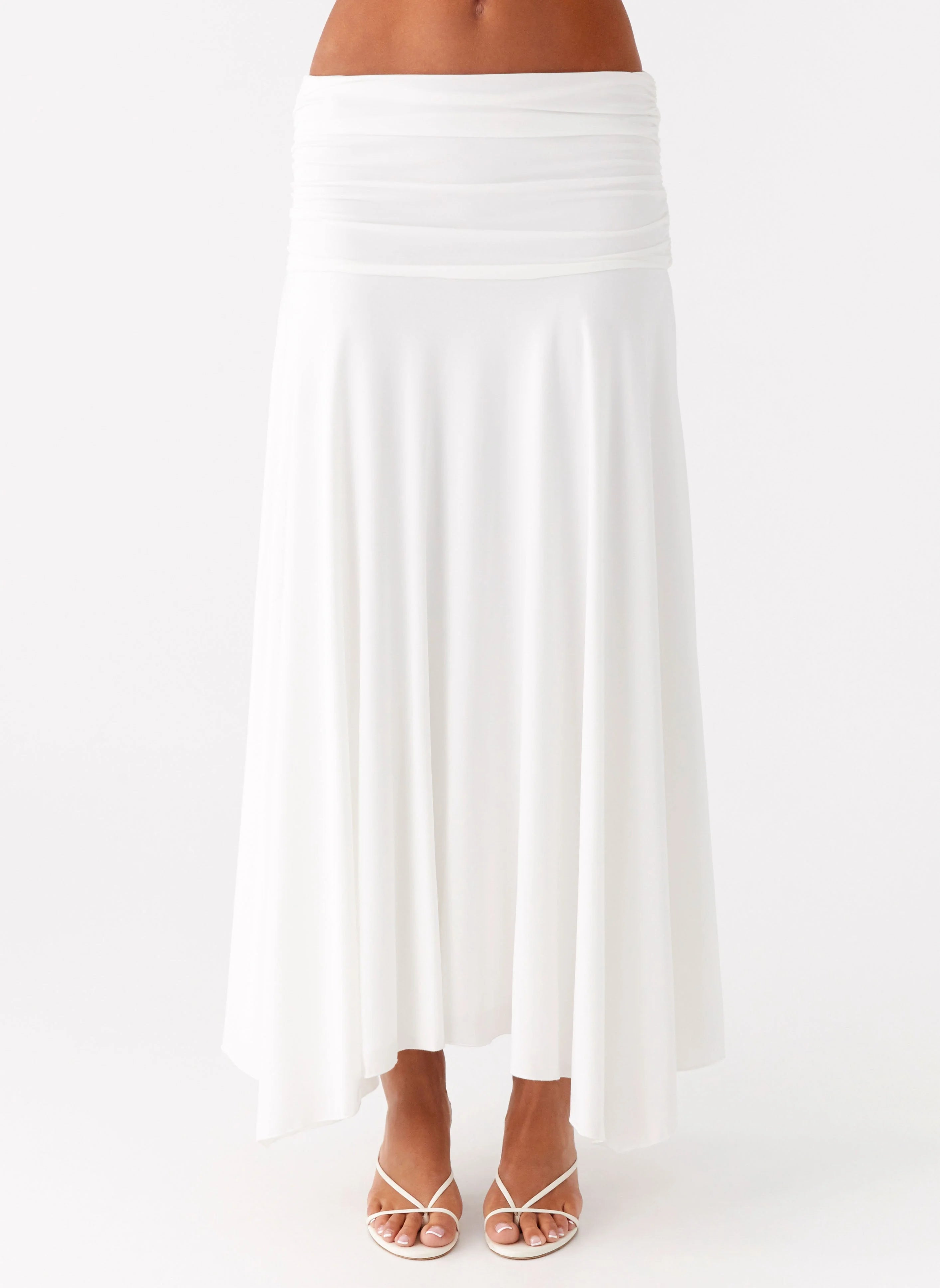Liana Ruched Maxi Skirt White