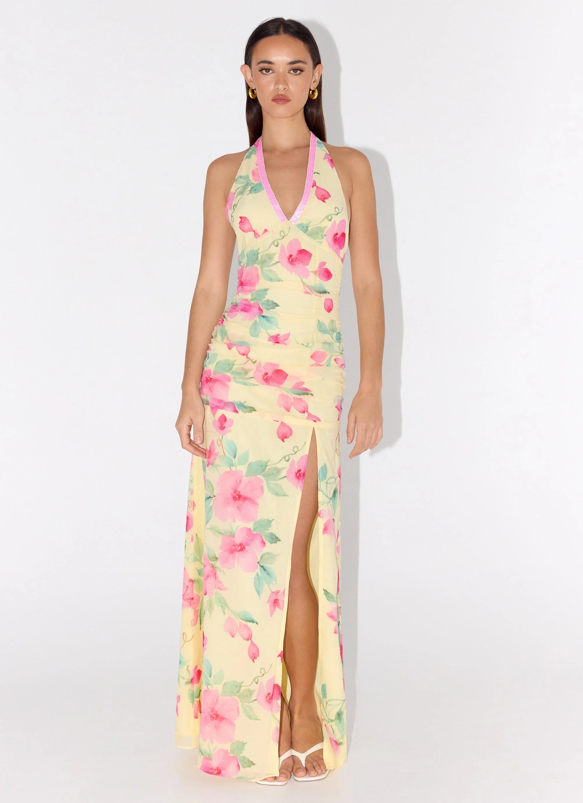 Colada Halter Maxi Dress Lemon Soleil