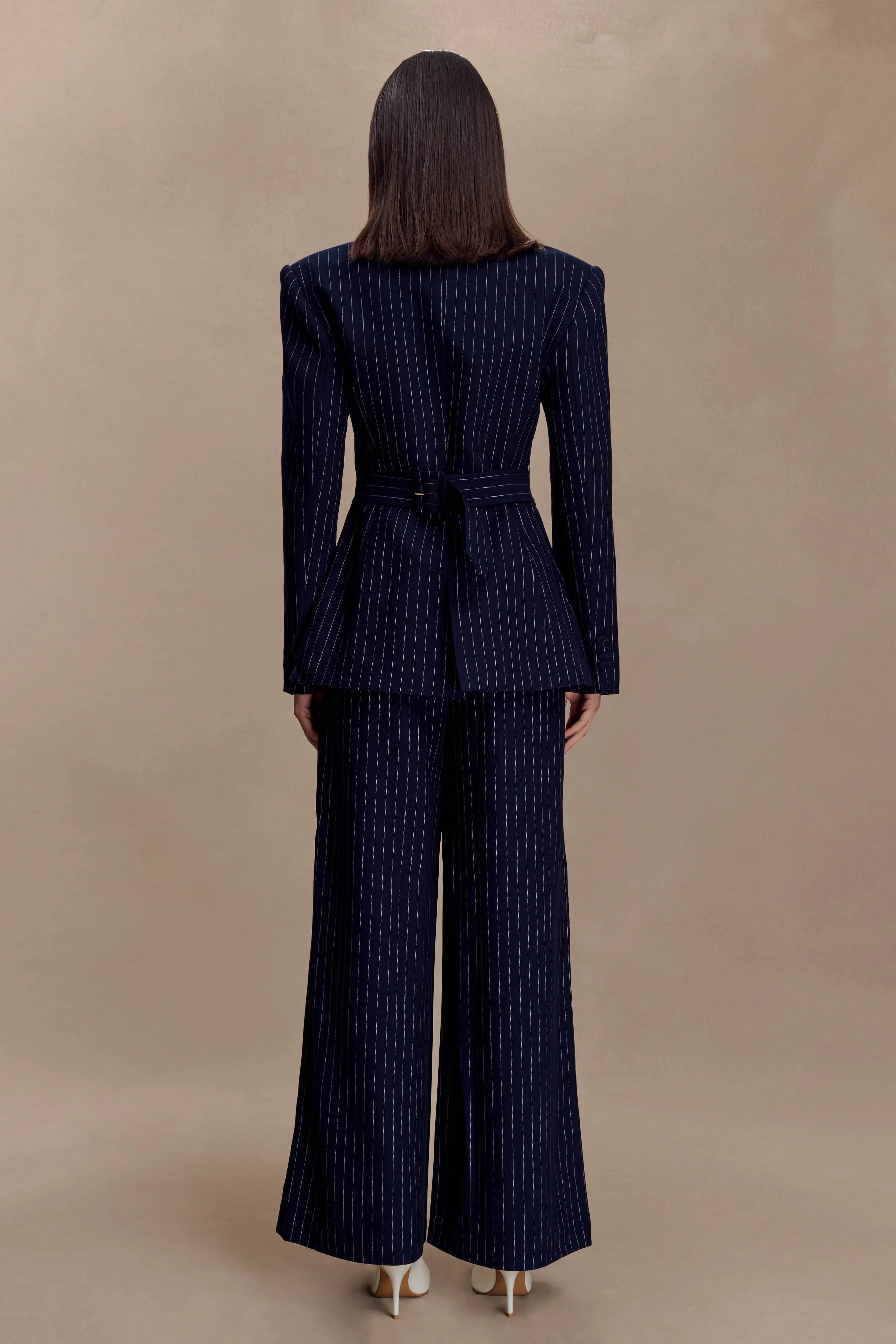 Jacqueline Pleated Wide Leg Pants Navy Pinstripe