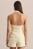 Alba Lemon Boucle Plunge Neck Crop Top