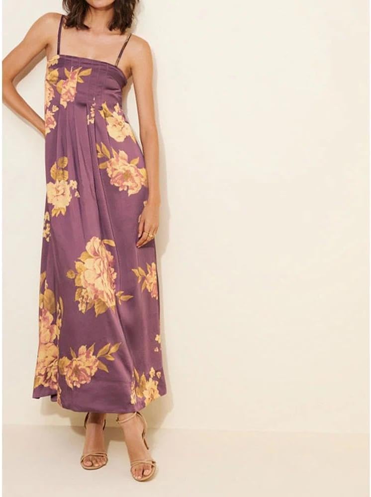 Women Boho Floral Maxi Dress Backless Spaghetti Strap A Line Flowy Summer Vacation Long Dress