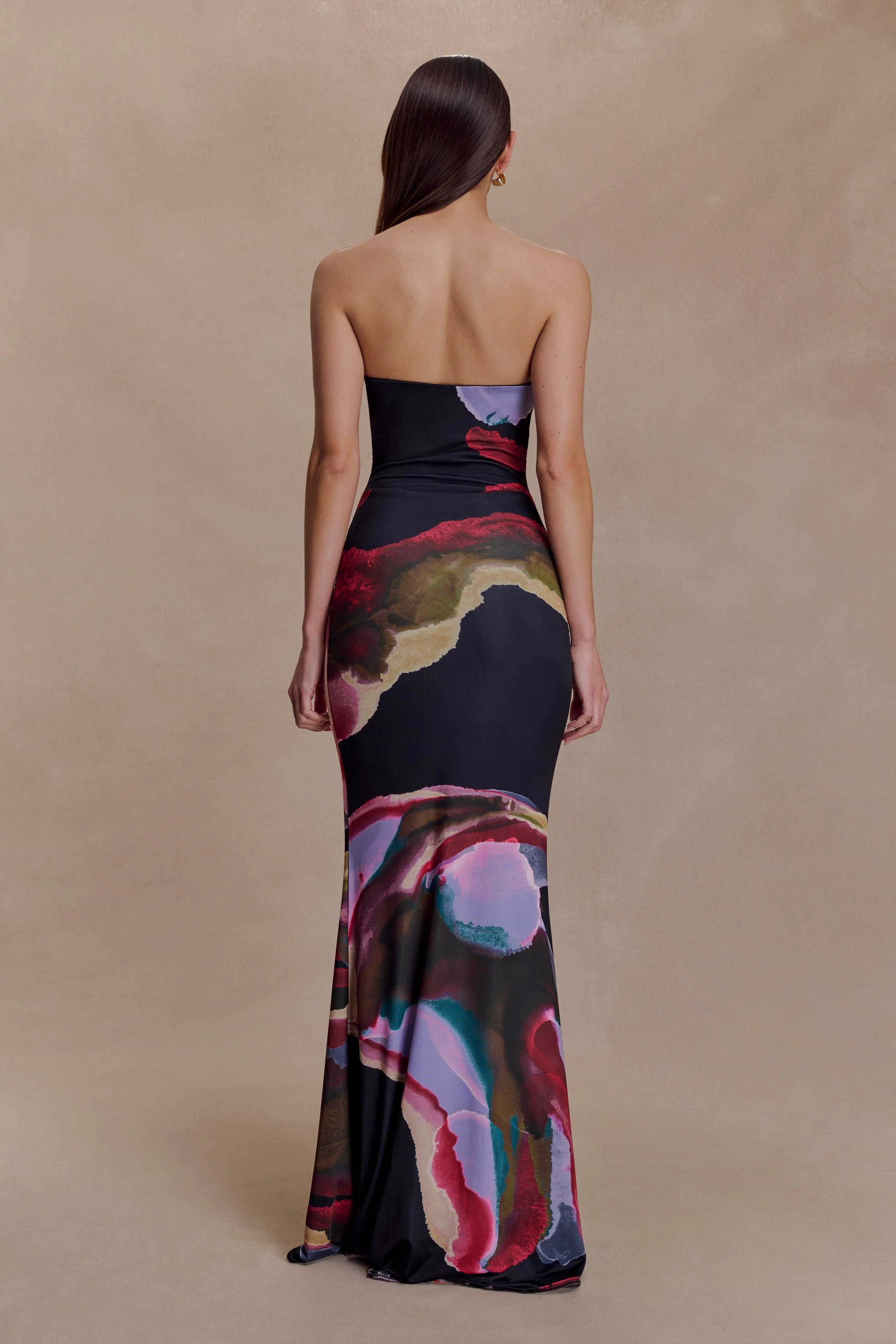 Madison Strapless Slinky Maxi Dress Multi Fluid Reverie Print