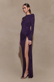Deanna Long Sleeve Diamante Maxi Dress Purple