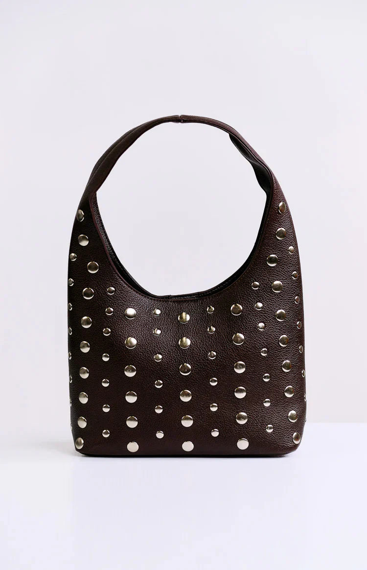 Peta Jain Jenni Chocolate Pebbled Studded PU Bag