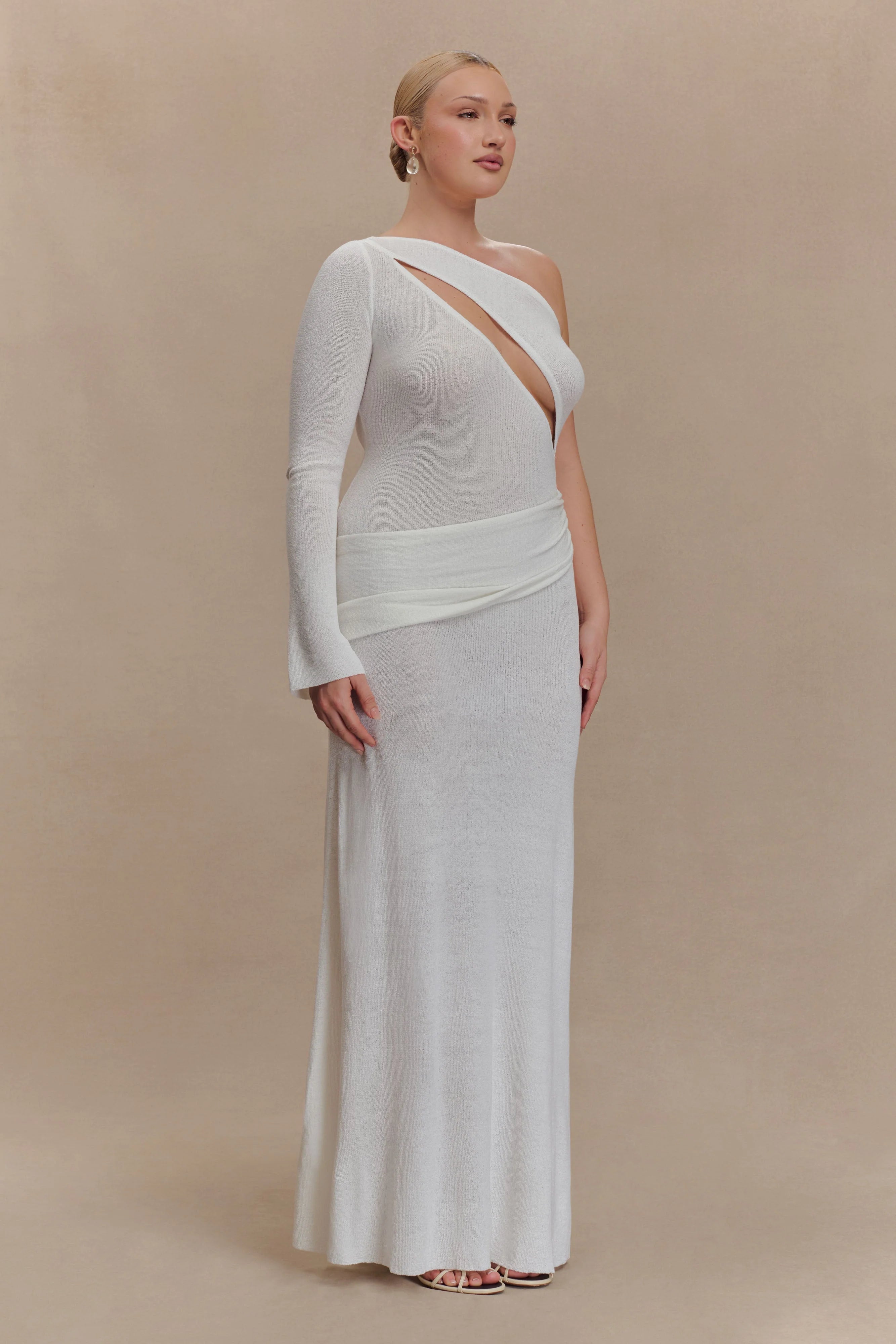 Alexius One Shoulder Knit Maxi Dress Ivory