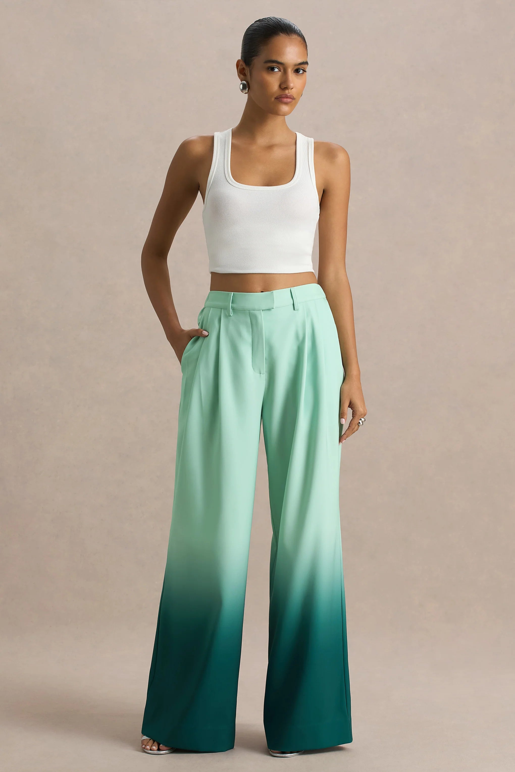 Safia Emerald Ombre Satin Wide Leg