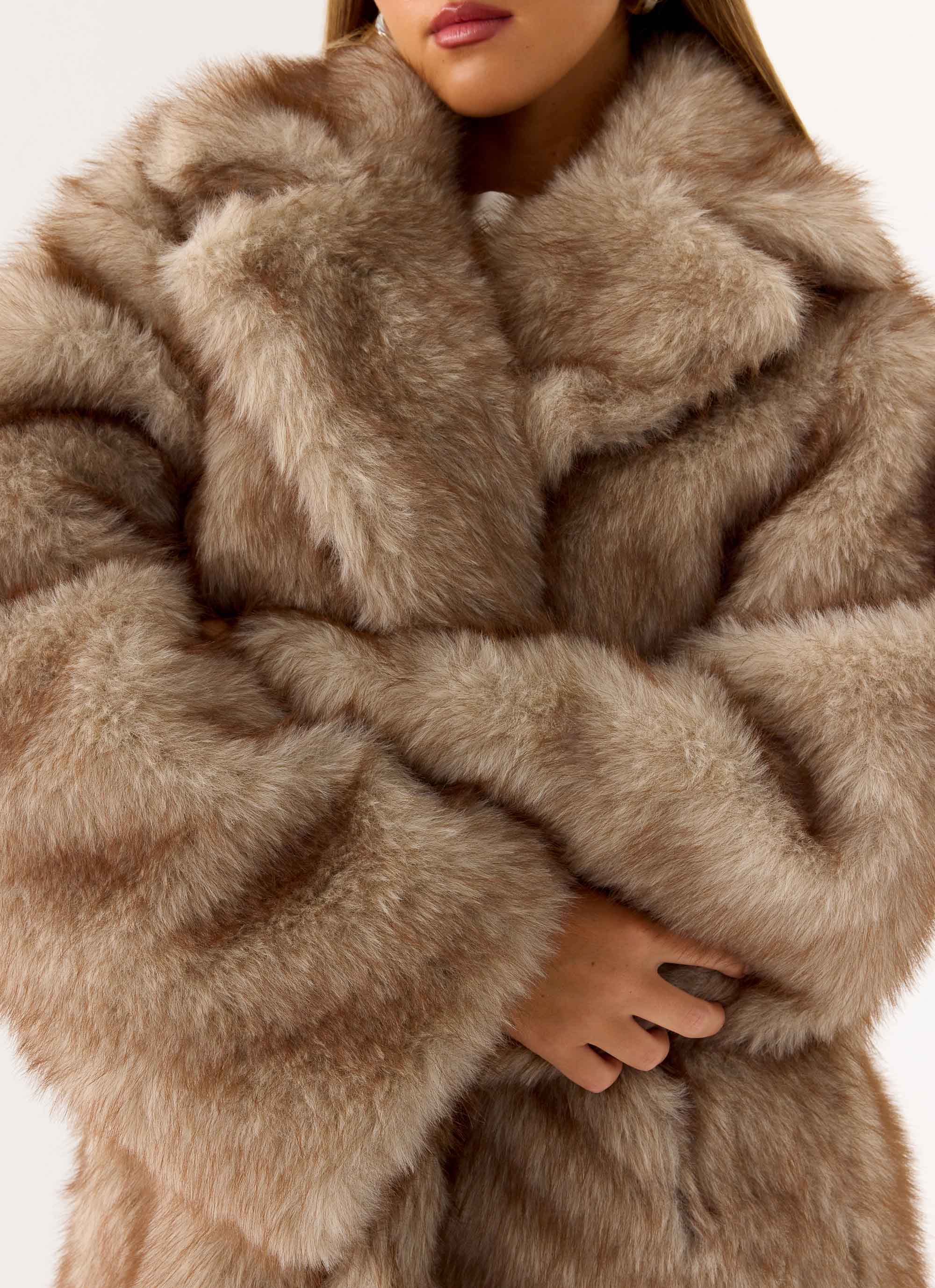 Kamil Faux Fur Maxi Coat Tan Beige