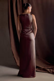 Violet Sleeveless Satin Maxi Dress Dark Chocolate