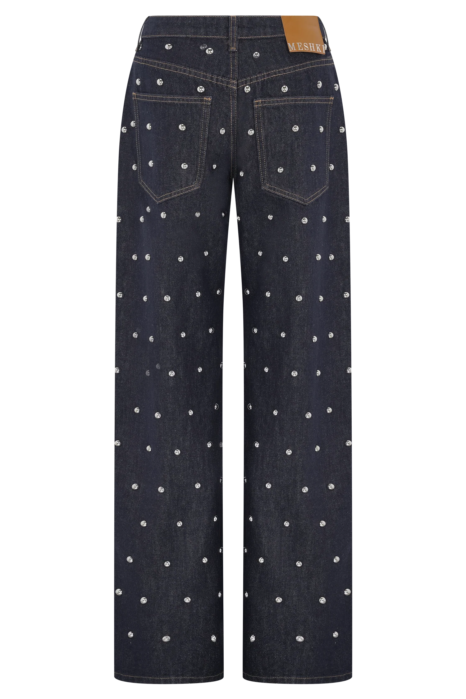 Alima Mid Rise Stud Denim Jeans Washed Indigo Blue