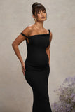 Salome Black Twisted Asymmetric Maternity Midi Dress