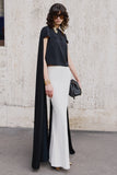 Aetheria Black Satin High Neck Top With Cape
