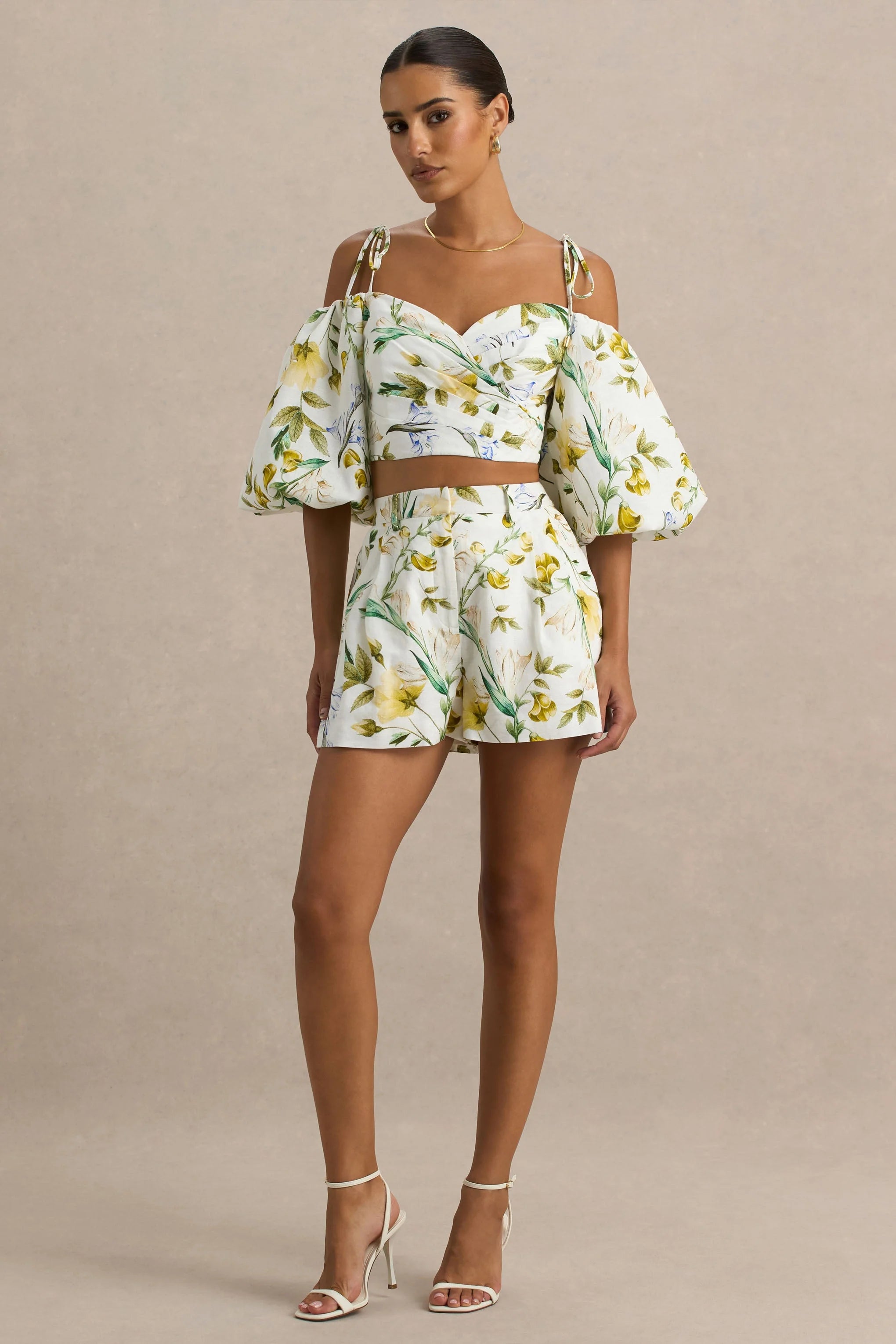 Pixel Lemon Floral Print Shorts