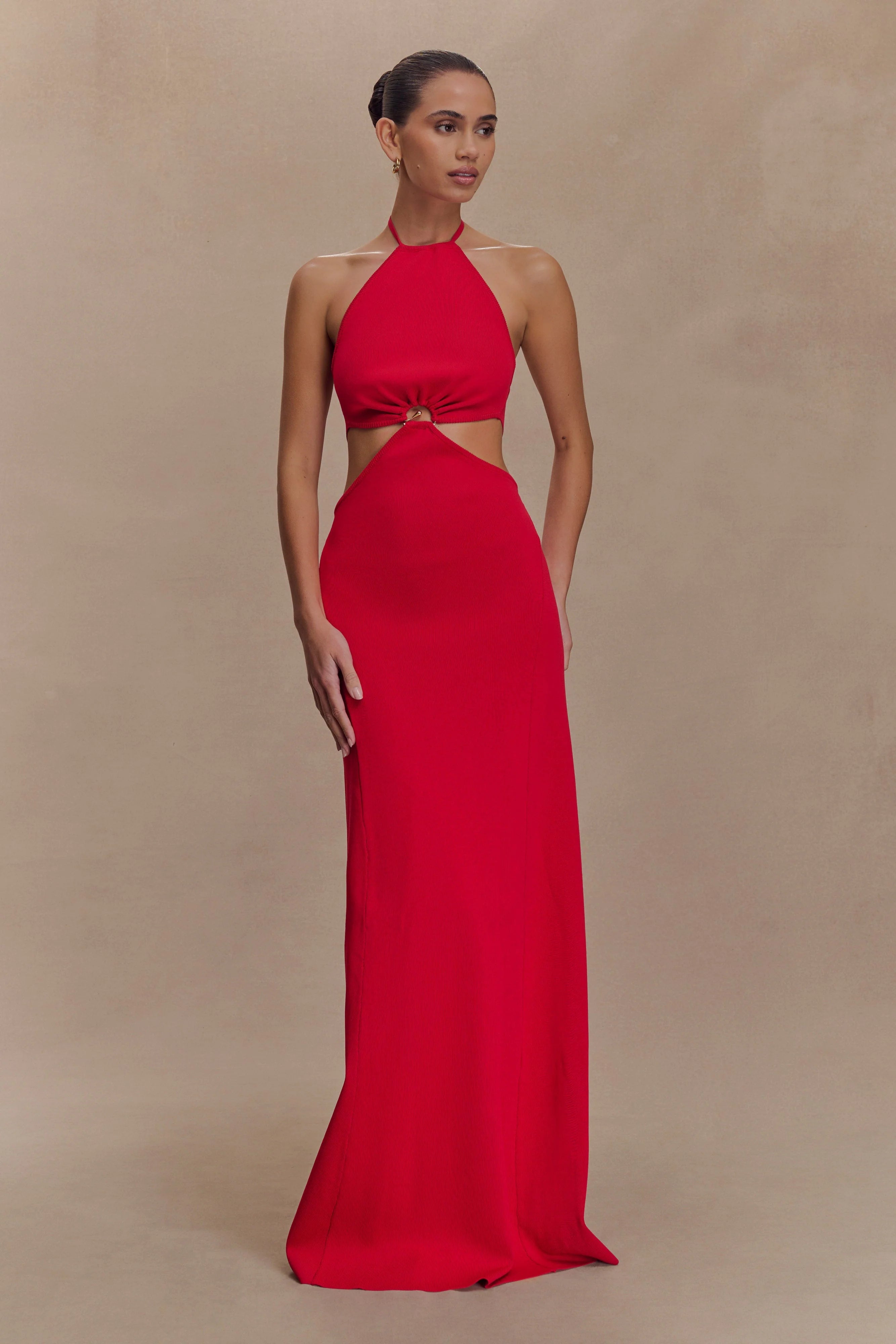 Marlowe Halter Knit Maxi Dress Red