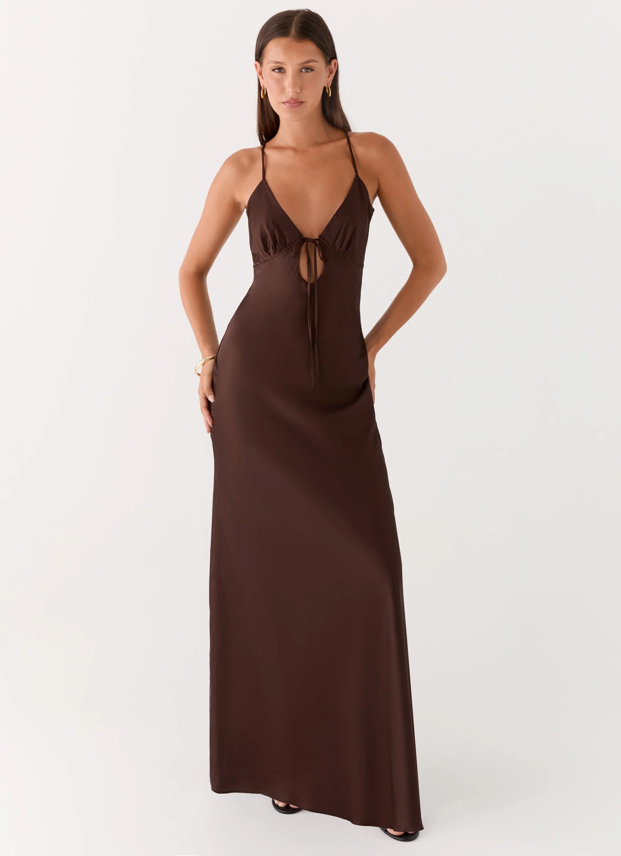 Flora Satin Maxi Dress Chocolate