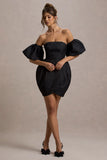 Ramone Black Bardot Mini Dress With Tulip Hem