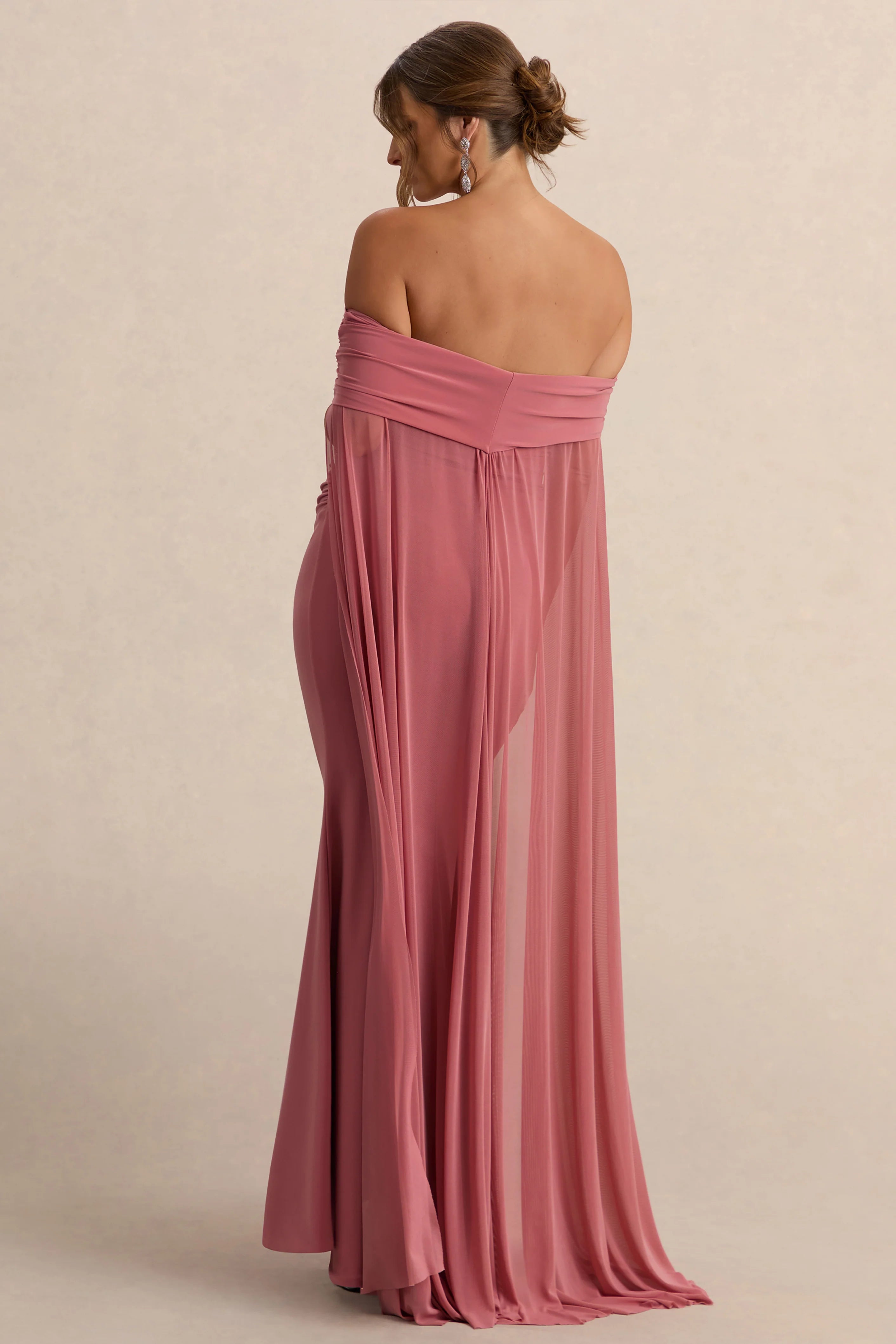 Carlotta Blush Pink Bardot Maternity Maxi Dress With Chiffon Cape