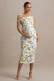 Salome Lemon Floral Print Twisted Asymmetric Maternity Midi Dress