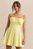 Elina Lemon Square Neck Mini Dress With Bow Detail