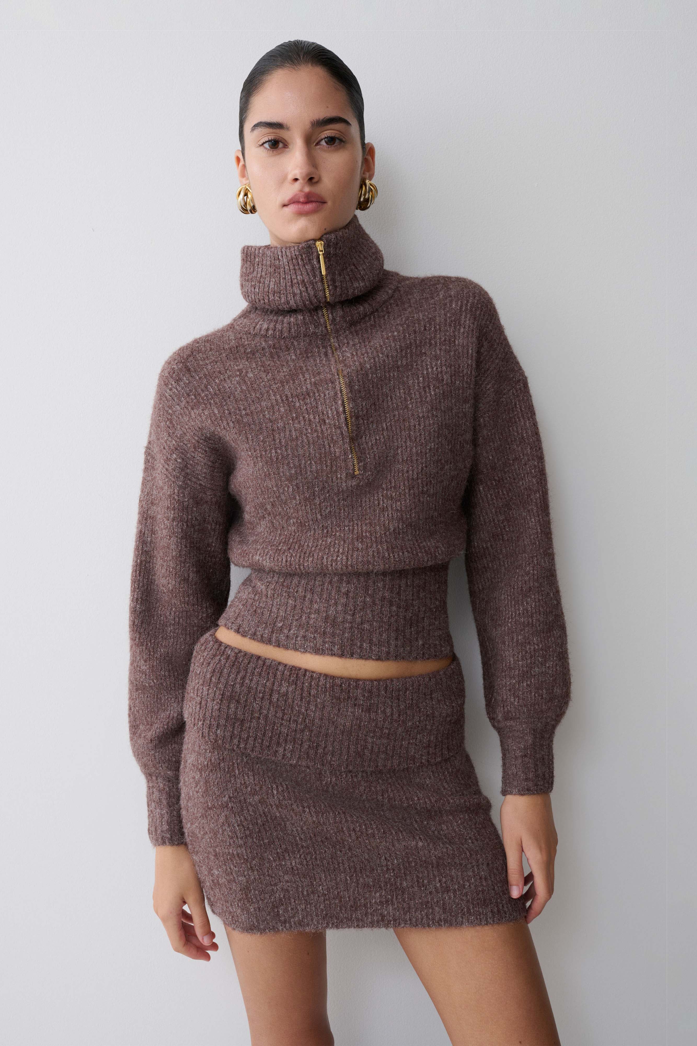 Skylaine Zip Knit Jumper Brown Marle