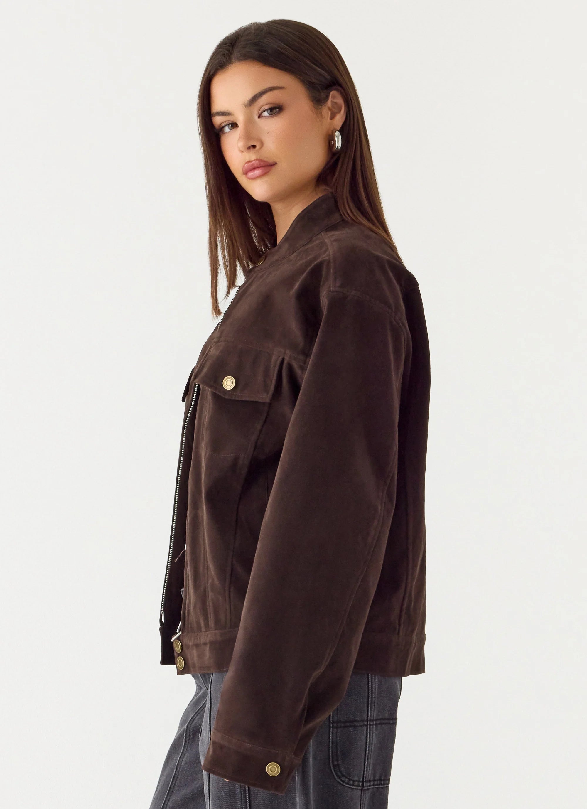 Jeremy Faux Suede Biker Jacket Dark Chocolate