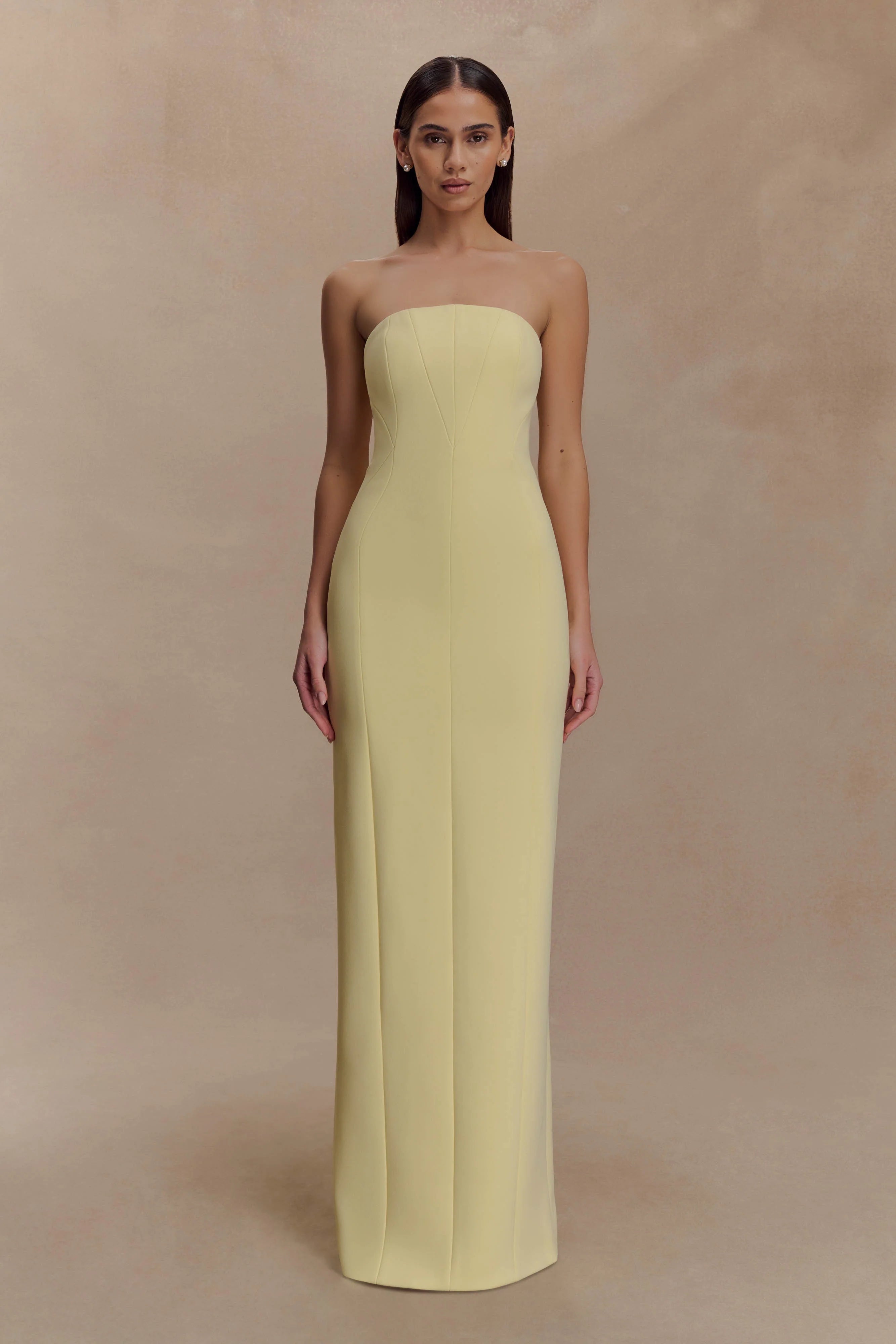 Kalila Strapless Crepe Maxi Dress Lemon