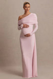 Amara Blush Pink Asymmetric Neck Maternity Maxi Dress With Sash Detail