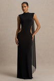 Katara Black High Neck Maxi Dress With Body Cut Out Details