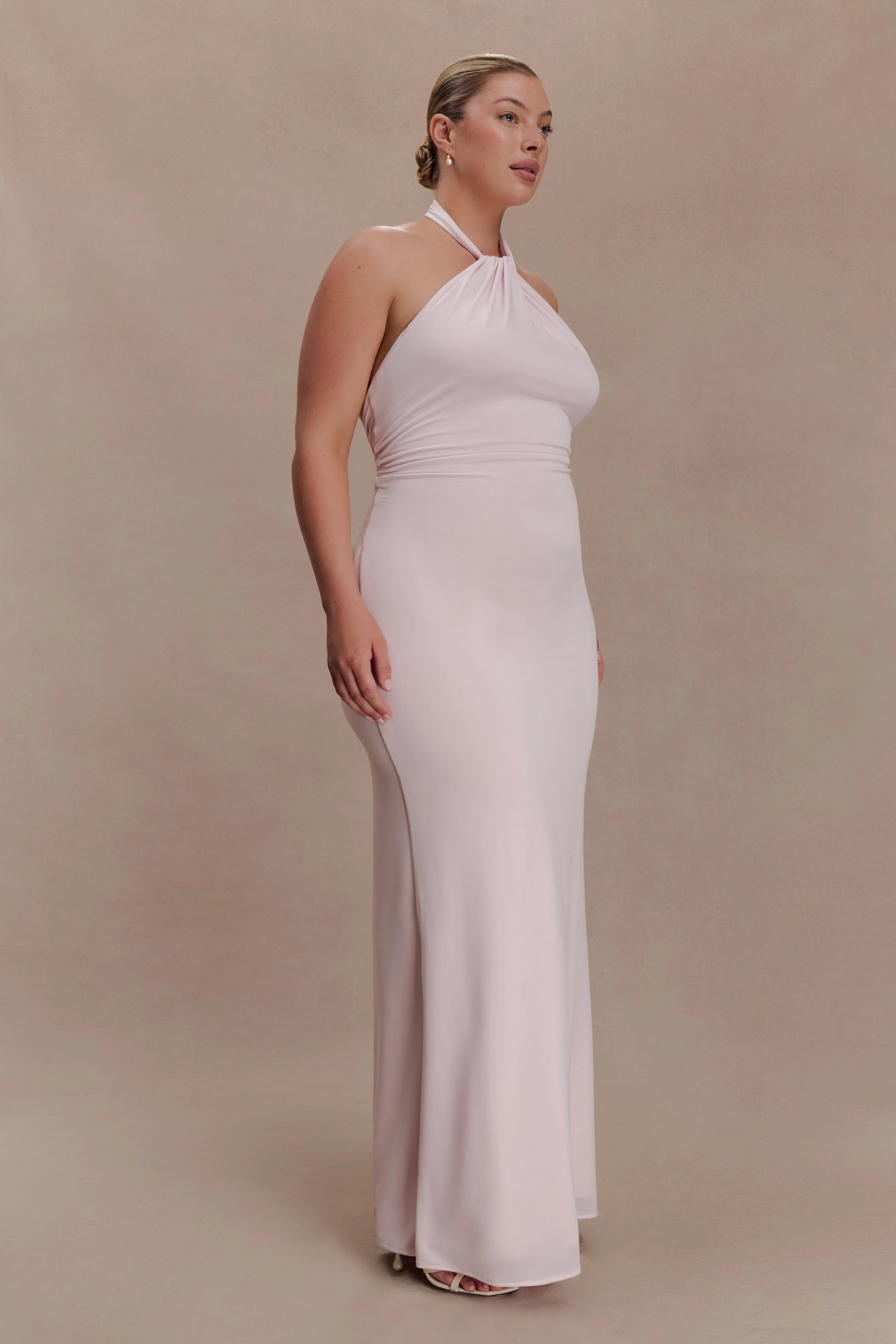 Elyna Slinky Halter Maxi Dress Pale Pink