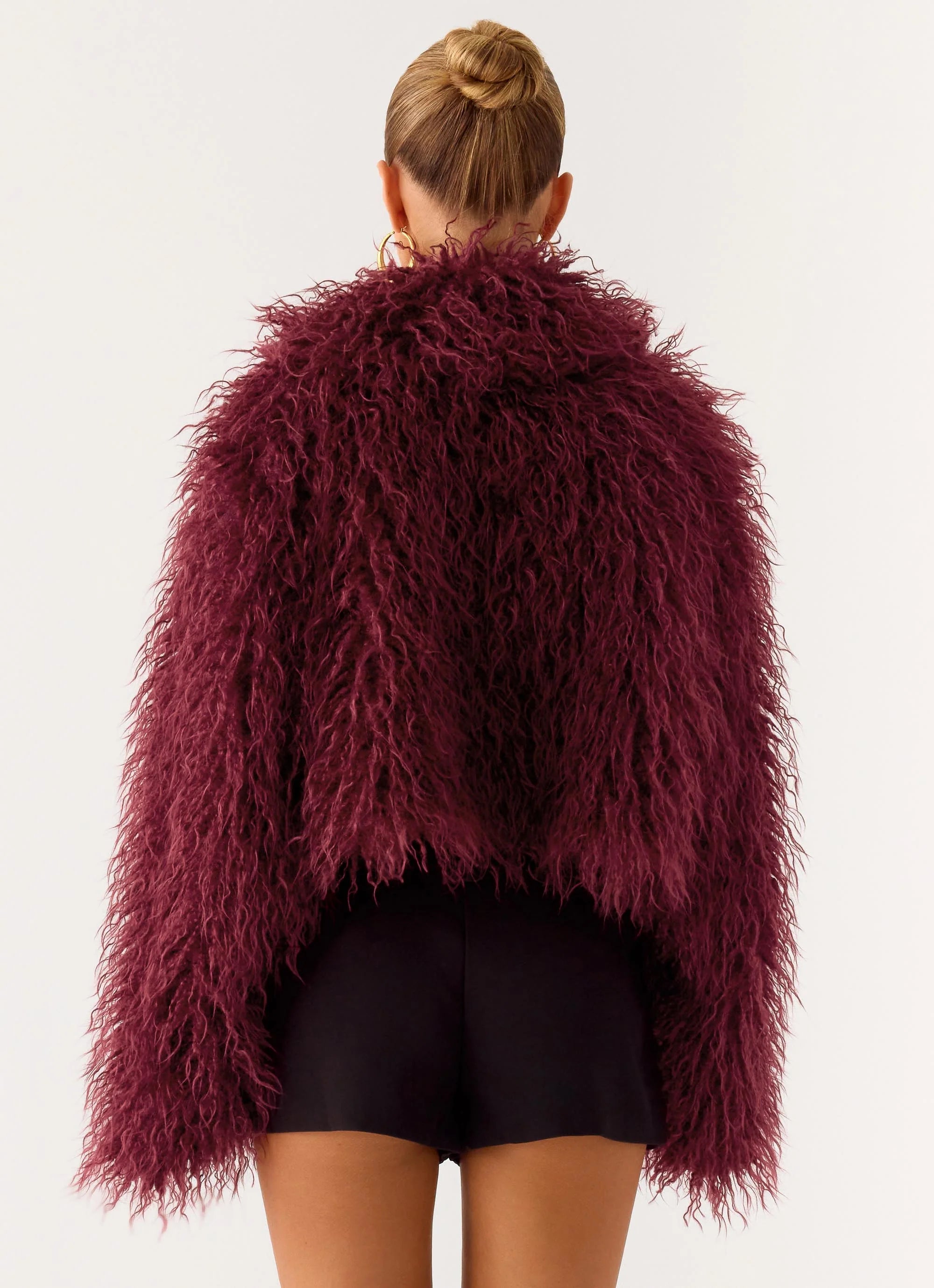 Virginia Cropped Faux Fur Jacket Maroon
