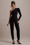 San Jose Black One Shoulder Puff Sleeve Jumpsuit