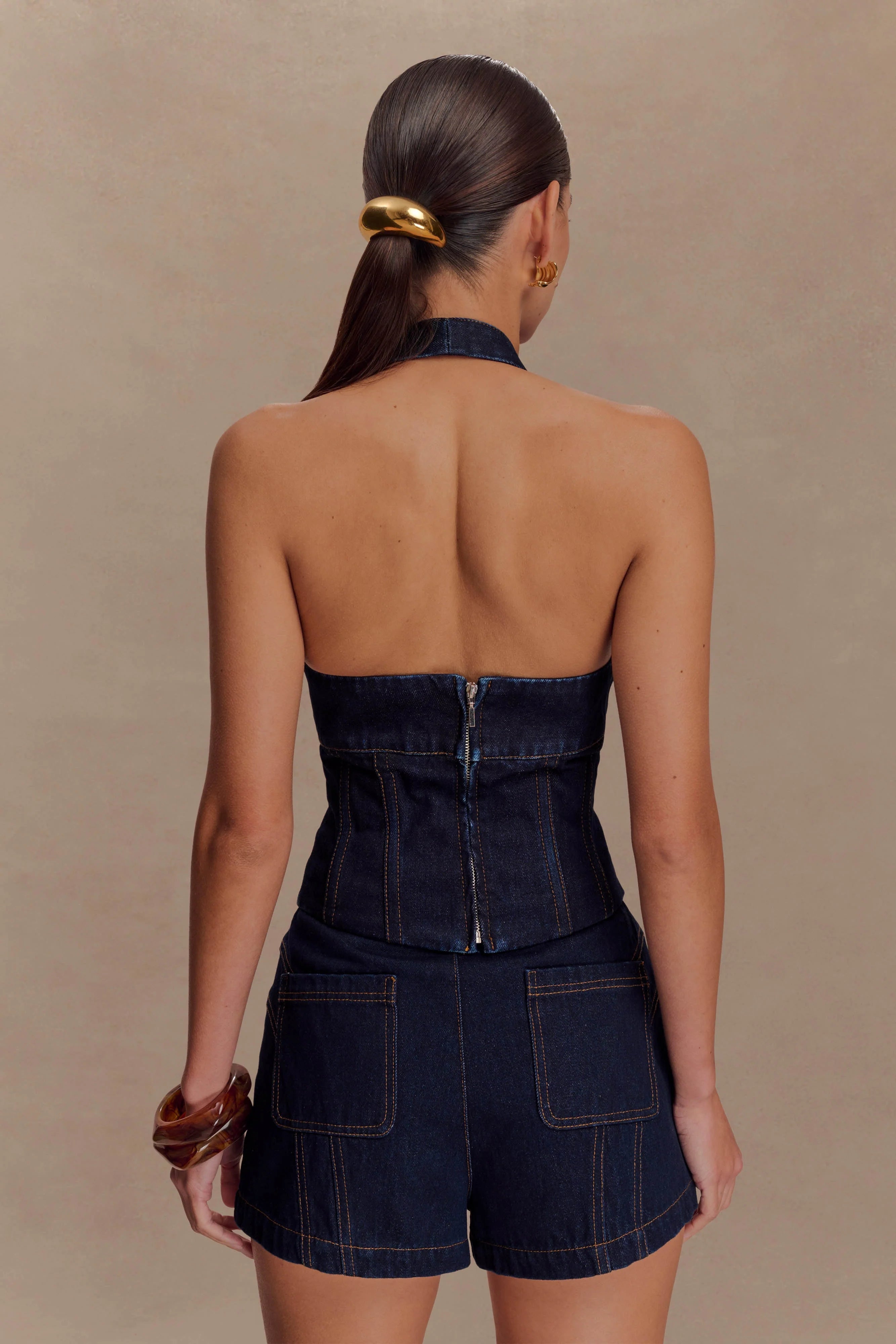 Meadow Denim Corset Halter Top Indigo Blue