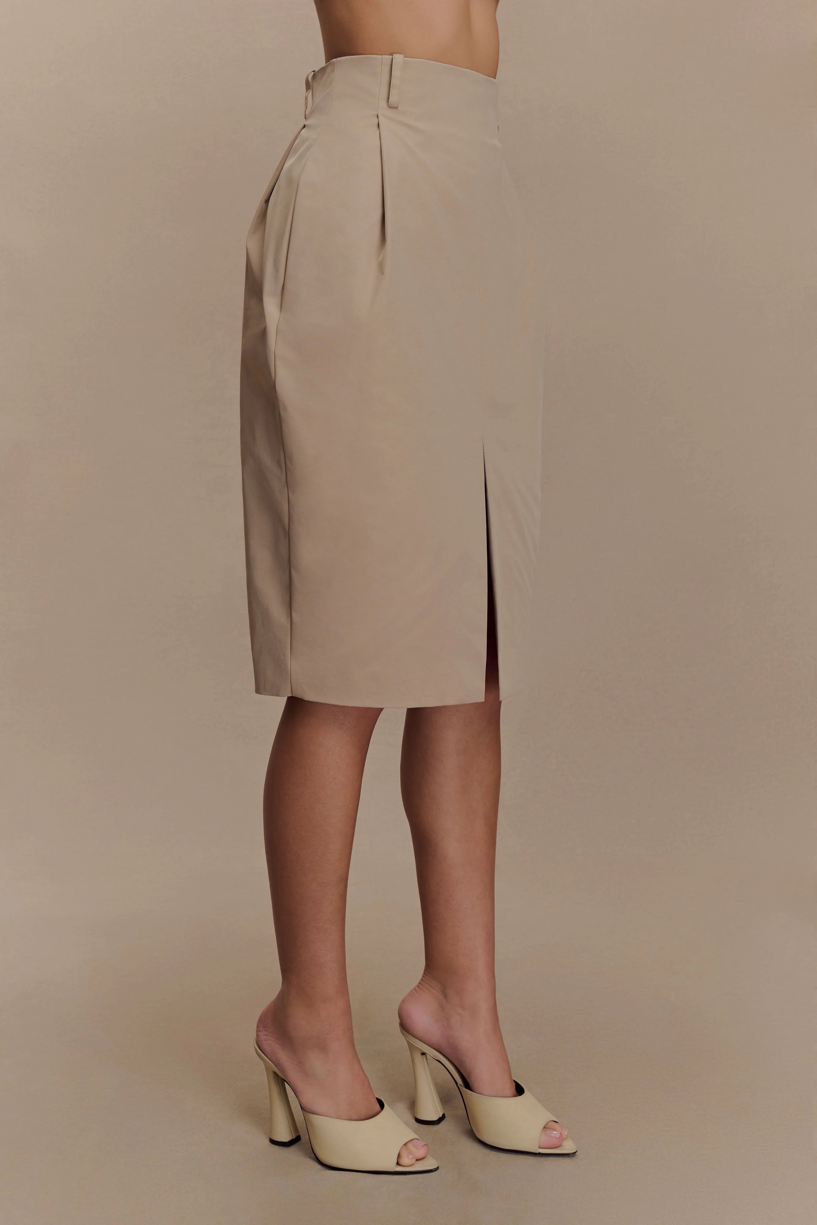Vera Twill Split Front Midi Skirt Camel