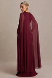 Currant Berry High Neck Maternity Maxi Dress With Cape