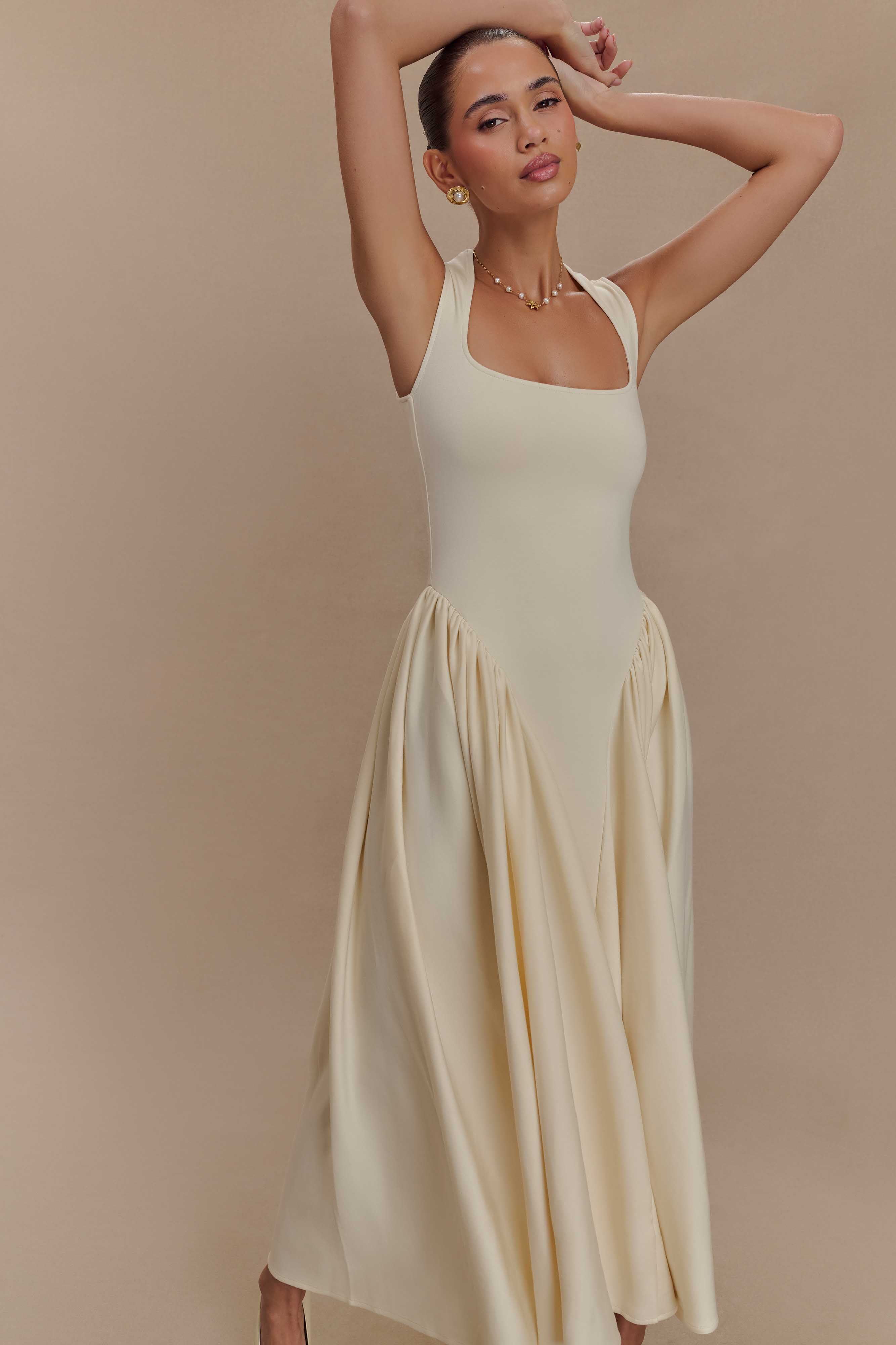 Sharon Scuba Jersey Midi Dress Ivory