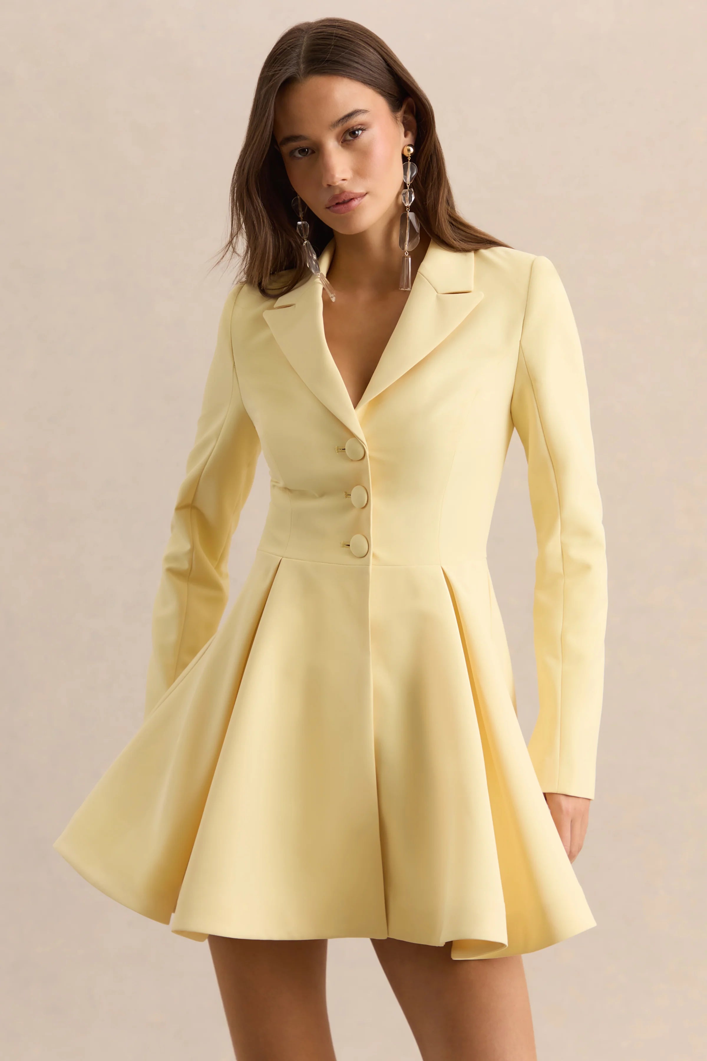 Etherea Lemon Plunge Neck Skater Mini Dress