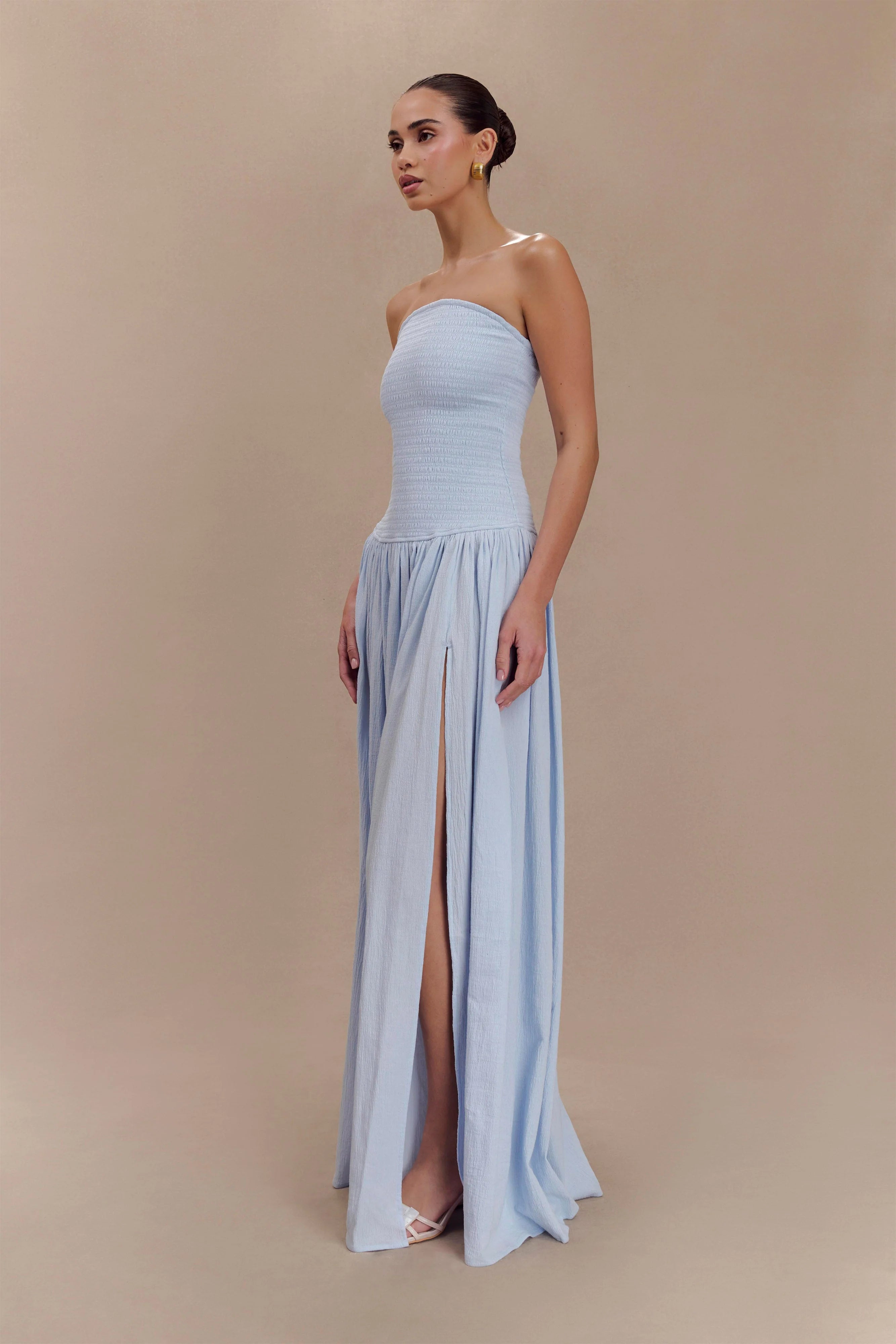 Maureen Cotton Shirring Maxi Dress Powder Blue