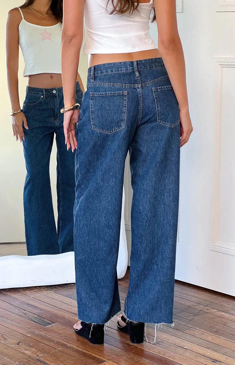 Shes Yours Mid Wash Denim Wide Leg Boyfriend Jeans