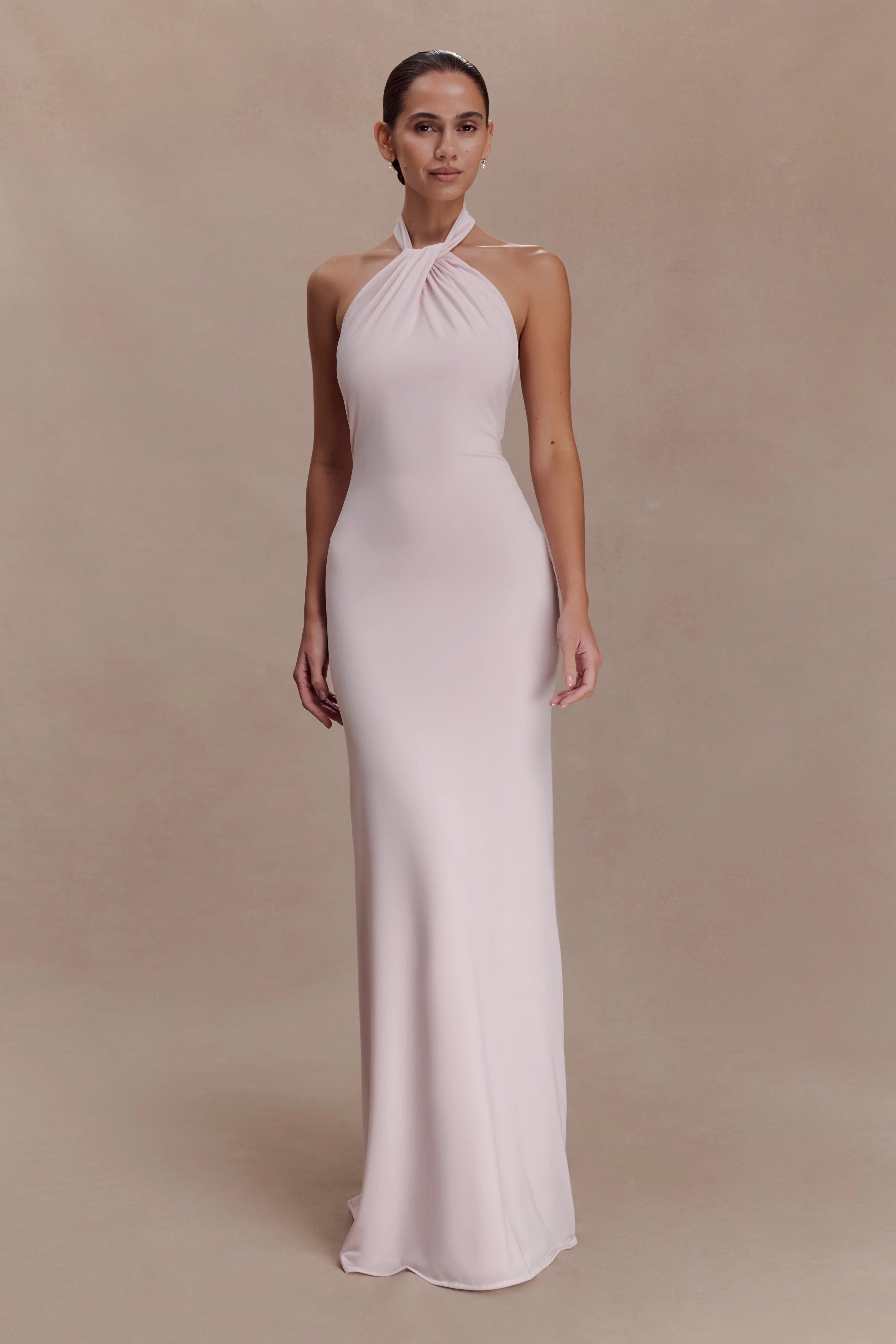 Elyna Slinky Halter Maxi Dress Pale Pink
